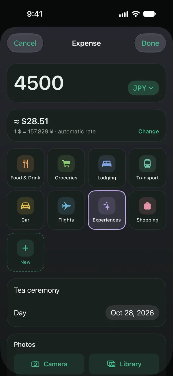 An expense of ¥4,500 at the automatic rate, $28.51